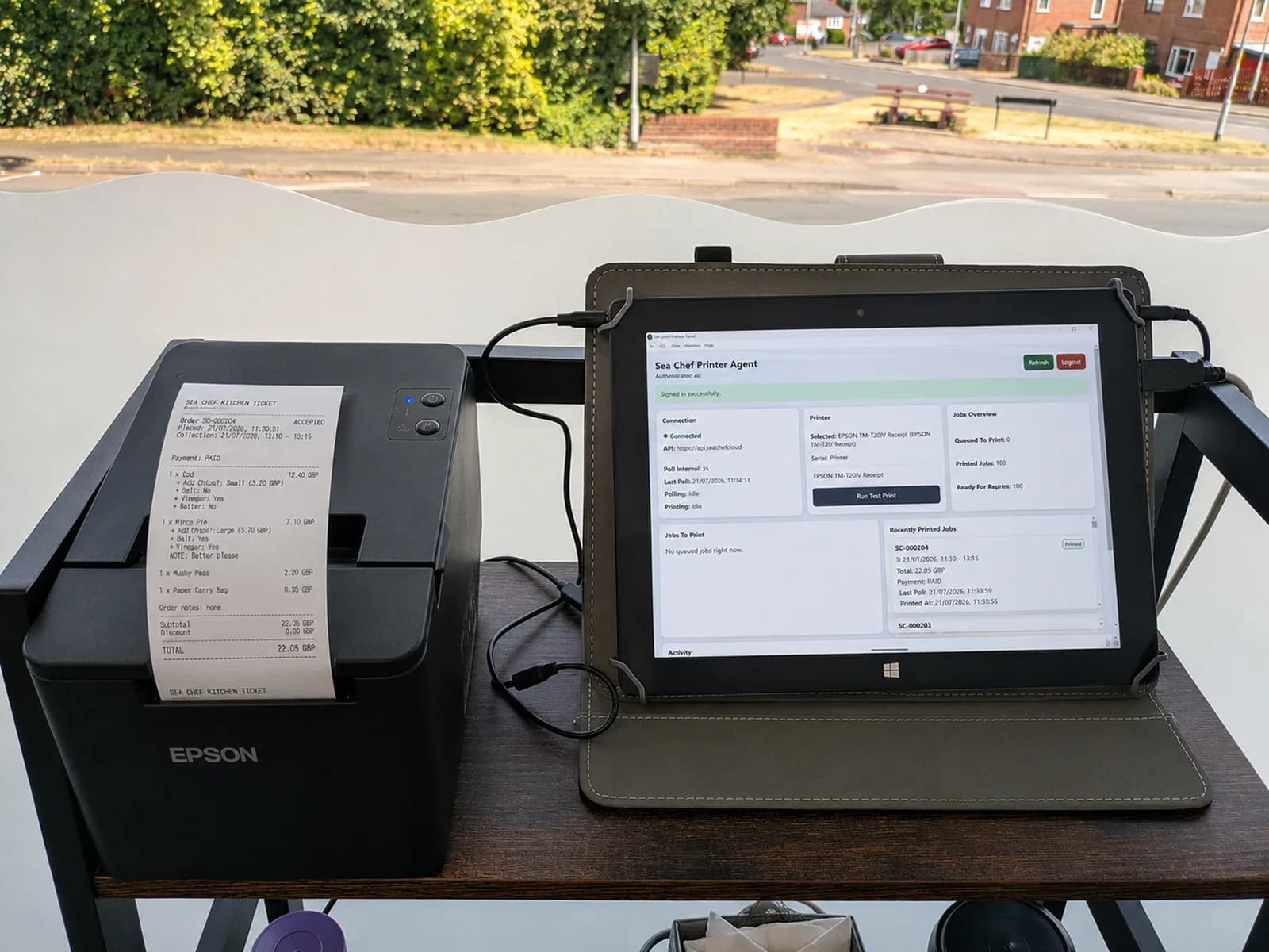 Sea Chef printer integration running beside its order printer