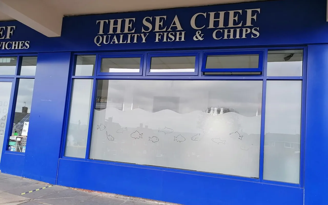 The blue Sea Chef fish and chip shop frontage